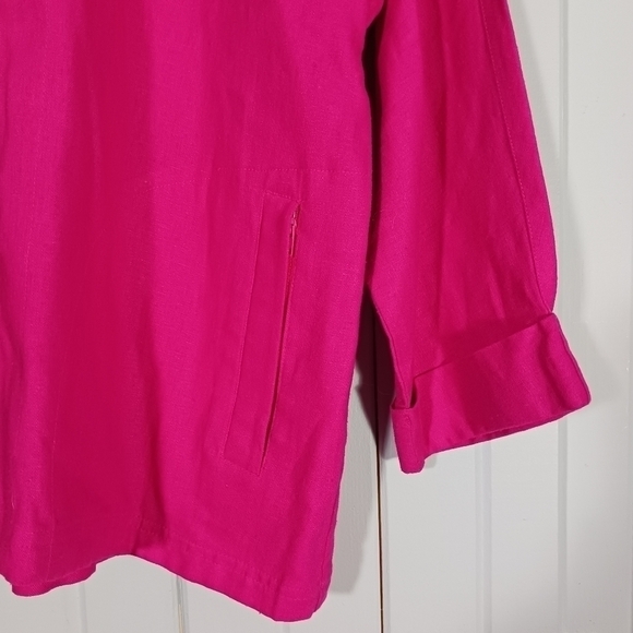 HOT pink zip up linen blend jacket - Picture 4 of 8